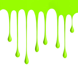 Green paint dripping on white background