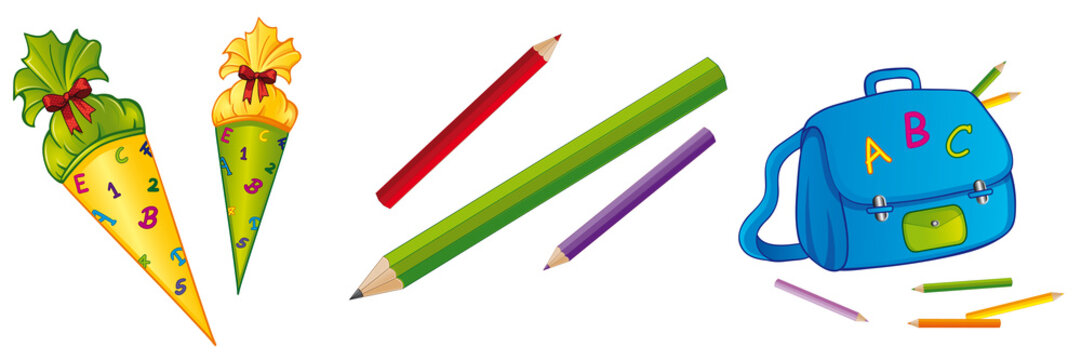 School introduction things - Crayons, schoolbag, Sweets