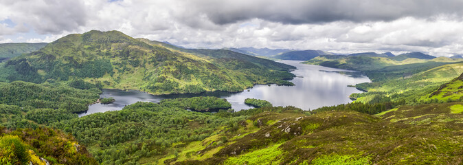 Panorama of Loch Katrine, Trossachs NP, Scotland - obrazy, fototapety, plakaty