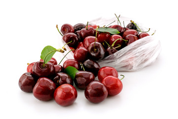 Red cherries on a white