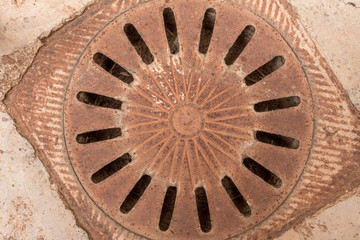 Closeup photo of old sewer