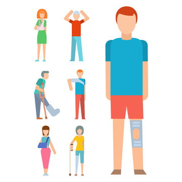 Trauma accident fracture human body safety vector people silhouette cartoon flat style illustration.