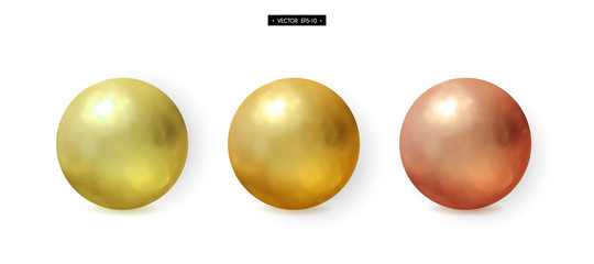 Set of 3d realistic metal balls. Gold, bronze, copper, brass. Elements for design. Vector illustration of EPS10