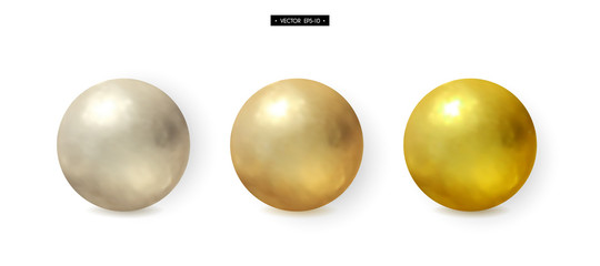 Set of 3d realistic metal balls. Gold, silver, brass. Elements for design. Vector illustration of EPS10