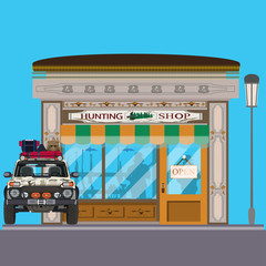 Hunting shop flat vector illustration
