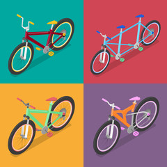 Isometric Bicycle Set with Mountane Bike and Tricycle. City Transport. Vector flat 3d illustration