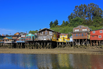 Palafito houses on stilts in Castro, Chiloe Island, Patagonia, Chile
