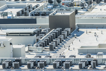 Air conditioning units on top of building
