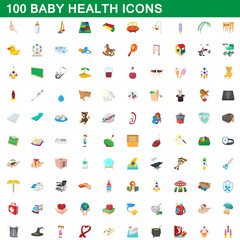 100 baby health icons set, cartoon style