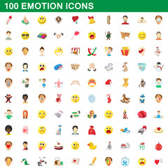 100 emotion icons set, cartoon style