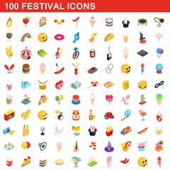 100 festival icons set, isometric 3d style