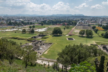 Fototapeta na wymiar Aerial view of ruins of Cholula pyramid - Cholula, Puebla, Mexico