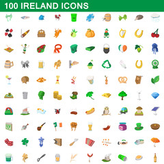 100 ireland icons set, cartoon style
