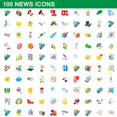 100 news icons set, cartoon style