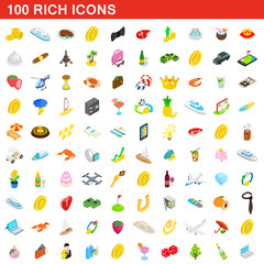 100 rich icons set, isometric 3d style