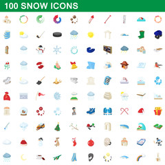 100 snow icons set, cartoon style