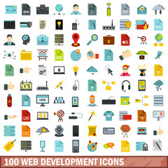 100 web development icons set, flat style