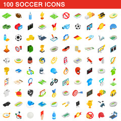 100 soccer icons set, isometric 3d style