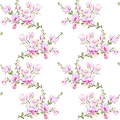 Seamless floral pattern with a branch of a blooming magnolia
