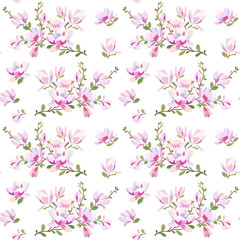 Obraz na płótnie Canvas Seamless pattern with flowers of magnolia and with a flowering branch of a tree