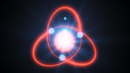 3d illustration of a glowing atom on a dark background - obrazy, fototapety, plakaty