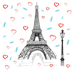 Set of hand drawn French icons, Paris sketch illustration
