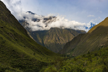 View of the Andes Mountains along the Inca trail in the Sacred Valley, Peru, South America