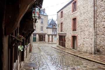 Street view at the famous Dinan town in Brittany region in France