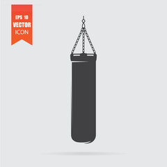 Punching bag icon in flat style isolated on grey background.