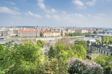 Fototapeta na wymiar Spring time aerial view of Prague, Czech Republic
