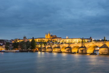 Charles bridge (Karluv Most) at the dusk. Czech Republic