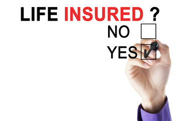 Hand of businessman approving life insured