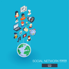 Society integrated 3d web icons. Digital network isometric progress concept. Connected graphic design line growth system. Abstract background for social media, people communication. Vector Infograph