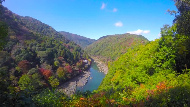 Timelapse of Arashiyama view point and Hozu river, Japan