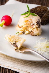 Delicious mushroom risotto with parmesan cheese