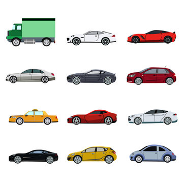 super car flat set icon