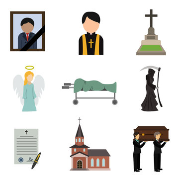 funeral flat icon set