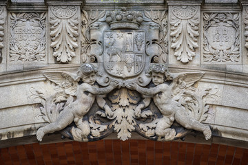 Close up of Bridge of Sighs between Hertford College university buildings. New College Lane, Oxford, Oxfordshire, England