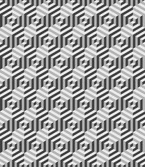 Abstract isometric seamless retro background - grayscale hexagon in vector