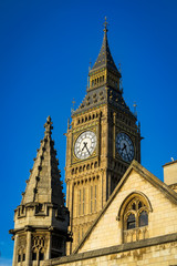 Fototapeta na wymiar Close up of Big Ben in London, United Kingdom at sunny day