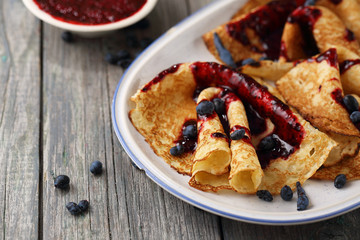 Ruddy pancakes with honeysuckle