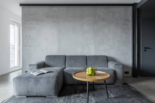 Living room with gray sofa