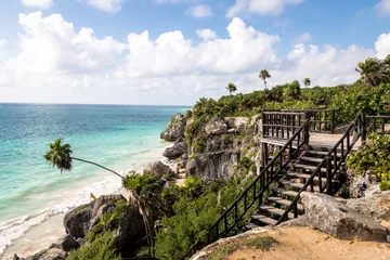 Zelfklevend Fotobehang Caribbean beach at Mayan Ruins of Tulum - Tulum, Mexico © diegograndi