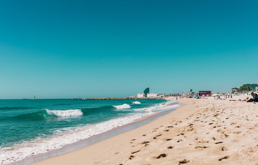 Barceloneta beach in Center of Barcelona, Catalonia, Spain