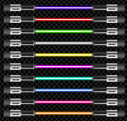 Neon tube light pack isolated on transparent background. Vector illustration
