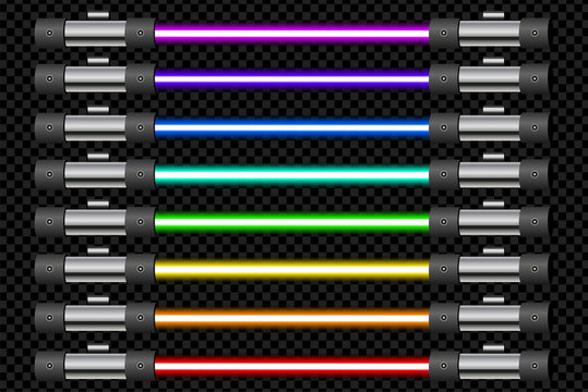 Neon tube light pack isolated on transparent background. Vector illustration