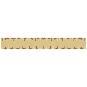 Brown wooden ruler. Realistic flat design. Office supplies stationery. Vector illustration