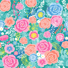 Naklejka premium Seamless Colorful Floral Pattern