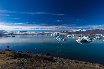 Floating icebergs in the Glacial Lagoon Jokullsarlon, South Iceland