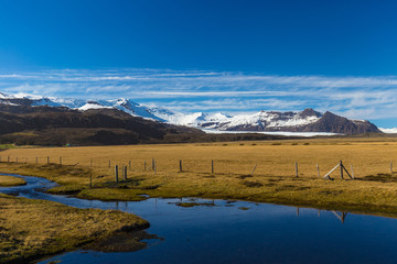 Picteresque view of Vatnajökull National Park and Hvannadalshnúkur peak, South Iceland